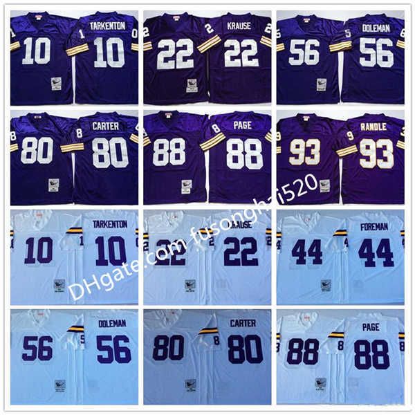 

ncaa football 10 fran tarkenton jersey 22 paul krause 28 adrian peterson 93 john randle chuck foreman chris doleman cris carter alan purple, Black