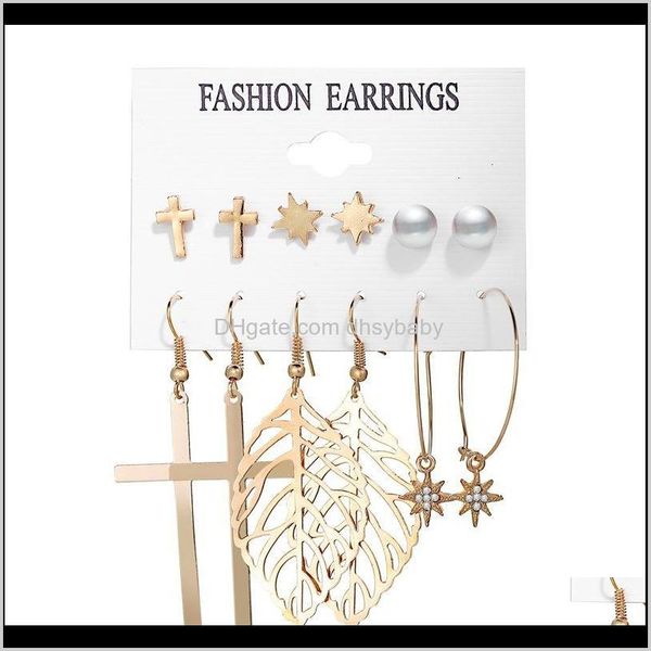 

& chandelier drop delivery 2021 women ethnic cross leaves style pendant creative simple geometric dangle earrings fashion jewelry 6 pairs/se, Silver