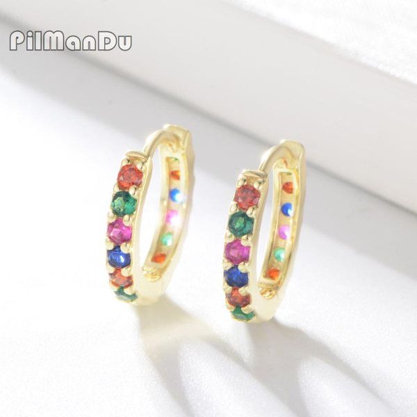 

hoop & huggie pilmandu earrings for women s925 sterling silver colorful zircon circle earing gold color korean fashion jewelry wholesale, Golden;silver