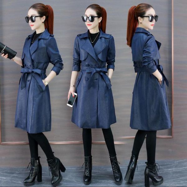 

women's trench coats s-xl women mid-length windbreaker female 2021 autumn and winter over the knee early coat korean casual, Tan;black