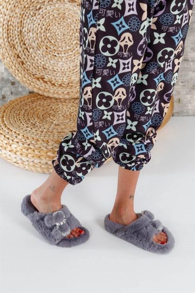 

slippers 3239 women's stone gray furry, Black