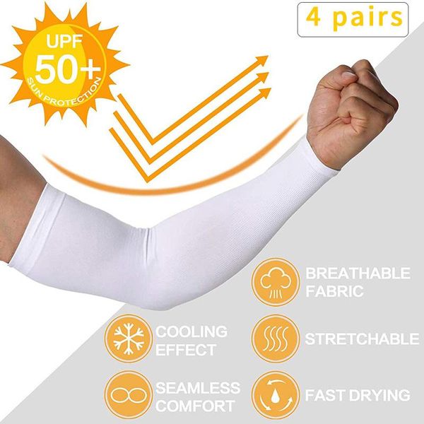 

elbow & knee pads 4-pairs cooling arm sleeves uv protected anti-slip compression sun cover for men women cycling running golf, Black;gray