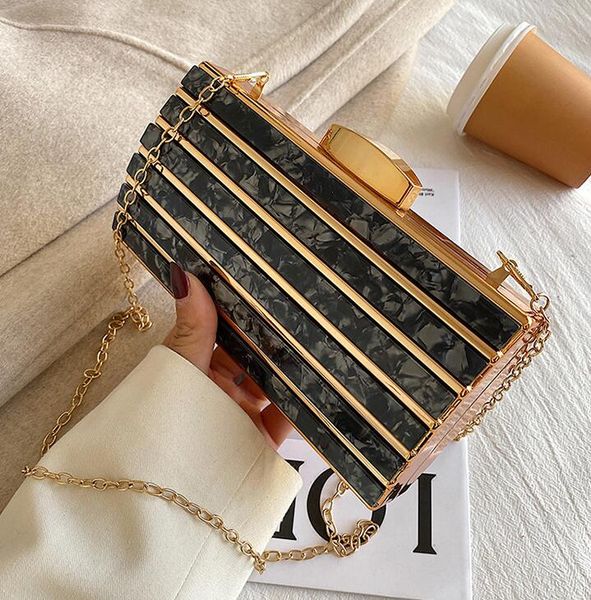 

factory wholesale women handbag retro striped chain bag street trend shaping hard box handbags fashion evening dress acrylic plaid dinner ba