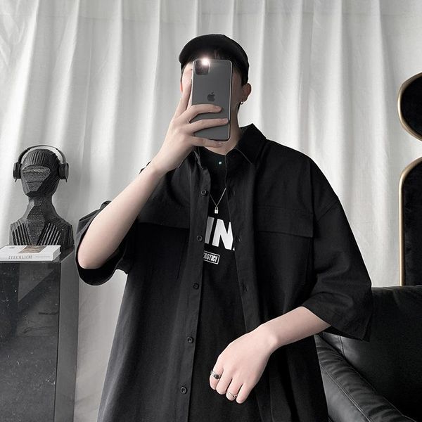 

men's dress shirts 2021 summer fashion brand pure color shirt youth leisure pointed collar top, White;black