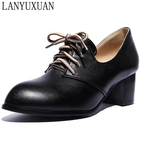 

dress shoes lanyuxuan sale plus big size 33-47 women lace up pointed toe patent leather platform spring autumn casual brogue t-8005, Black