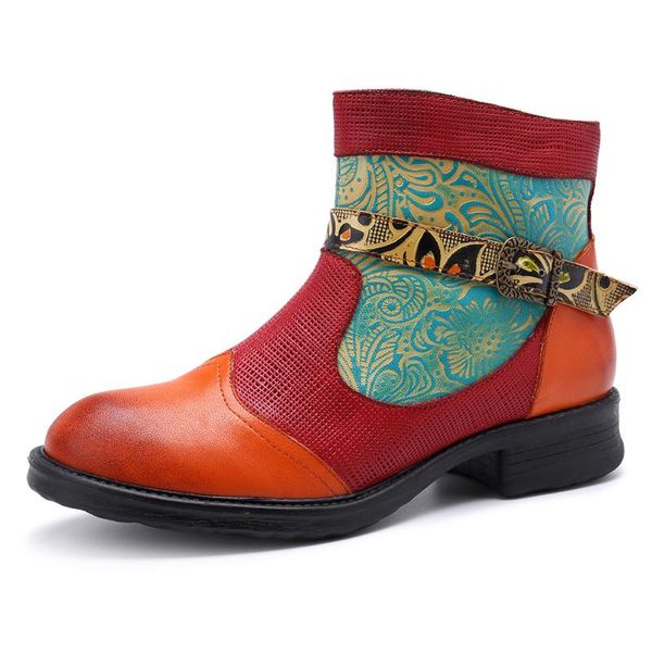 

boots iliyah bohemian cowboy genuine leather ankle women shoes handmade flower zipper flat heel spring fall botas, Black