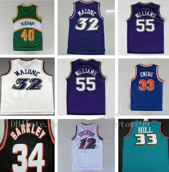 2021 En İyi Kalite Retro Basketbol Formaları Garnett 33 Hill Ason Stockton 32 Karl Malone Jason Williams Ewing Gary Payton Kemp Barkley Jersey