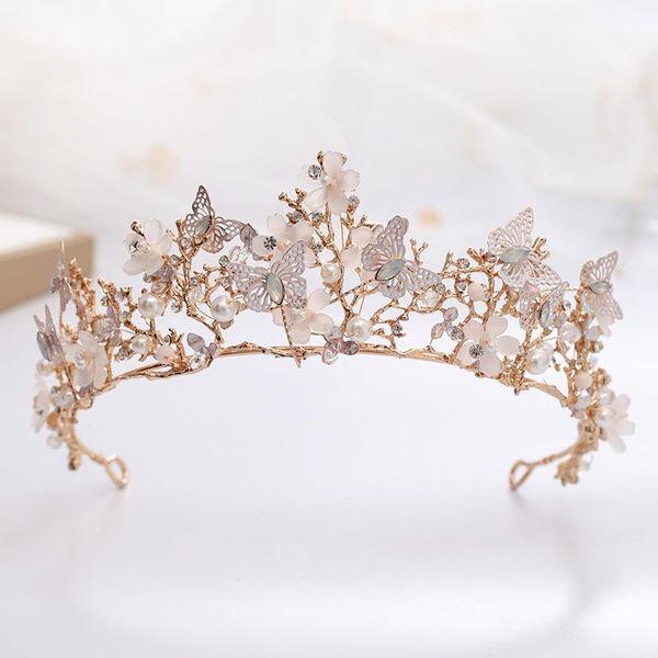

hair clips & barrettes w crystal crown headdress baroque handmade wedding dress accessories korean bride fashion jewelry tiara, Golden;silver