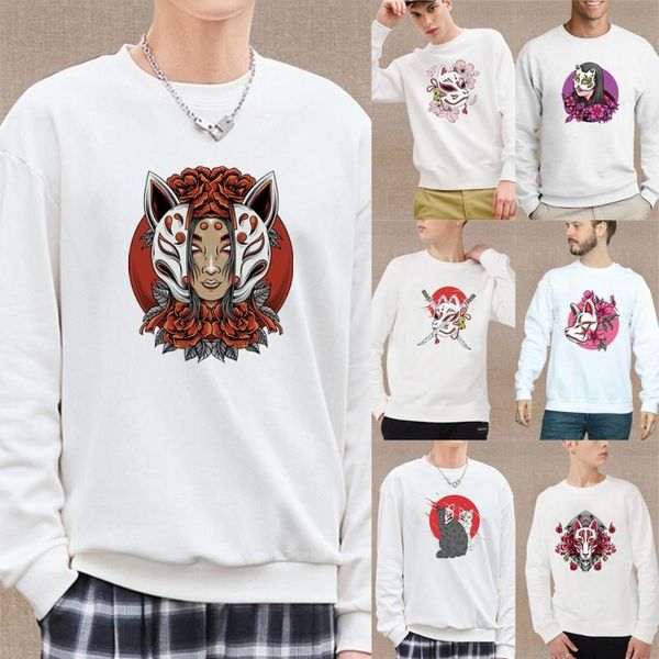 

men's hoodies & sweatshirts classic long sleeve sweatshirt pullover japanese casual firefox mask print series round neck fall warm hara, Black