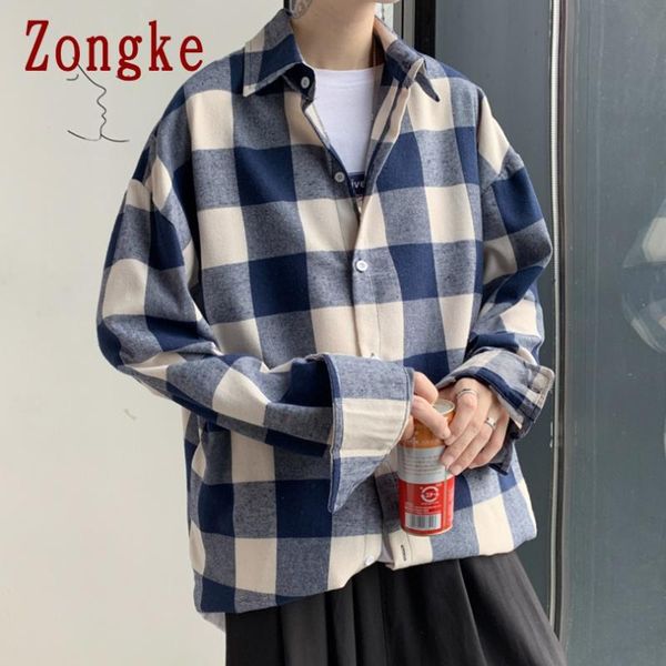 

men's casual shirts zongke plaid men for clothing korean style shirt long sleeve harajuku clothes 5xl 2021 spring, White;black