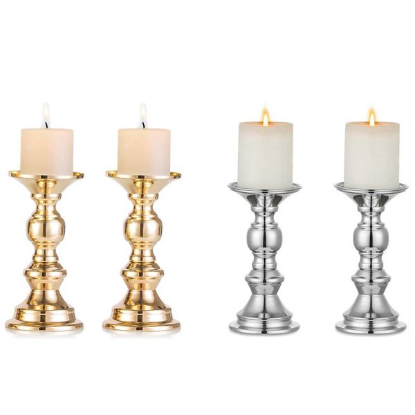 

candle holders set of 2 candlestick metal pillar holders, wedding centerpieces for candles stand