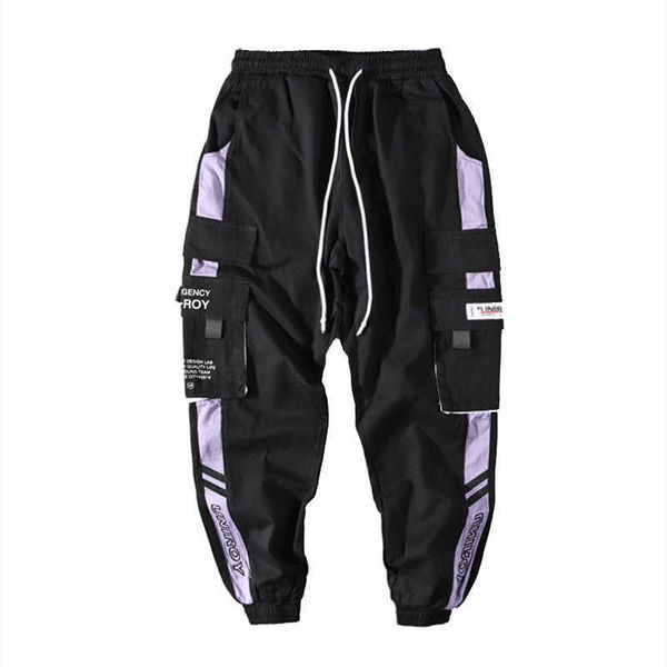 Pantaloni da uomo Nastri Hip Hop Pantaloni cargo Pantaloni da jogging da uomo Pantaloni da uomo Streetwear Pantaloni militari 2022 Pantaloni da uomo elasticizzati in vita Pantaloni di cotone nero W0325