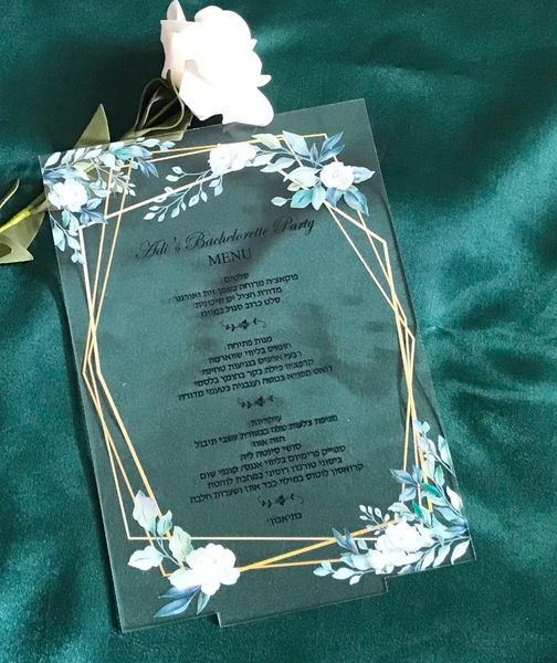 

other event & party supplies hebrew acrylic menu with standing base,10pcs custom wedding invitation,acrylic cards,table decorations