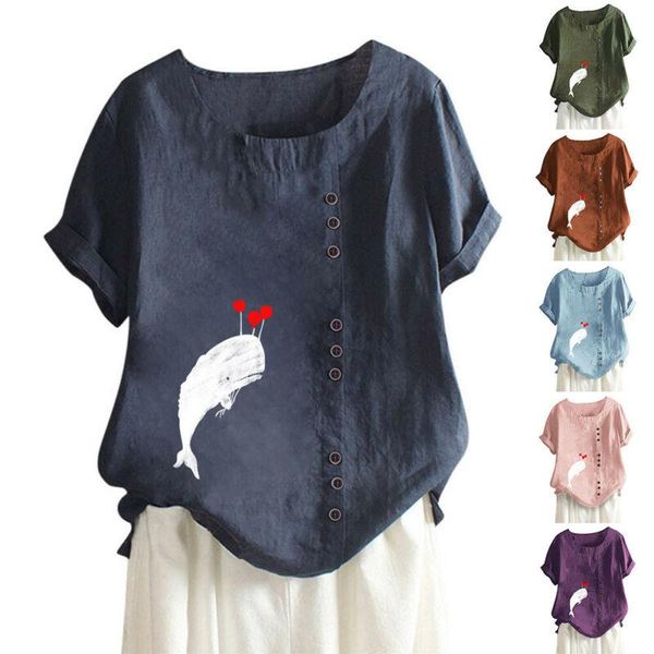 

women's t-shirt vintage printing womens short sleeve round neck ladies casual summer t shirt loose women, White