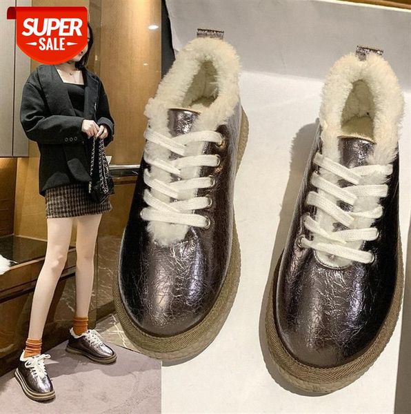 

women's plush shoes korean style plus velvet flat color matching lace-up sneakers all-match student casual cotton #mh86