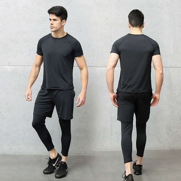 

men's wear fitness tracksuits yoga four piece suit casual sportswear quick drying and breathable professional gym loose hood, Gray