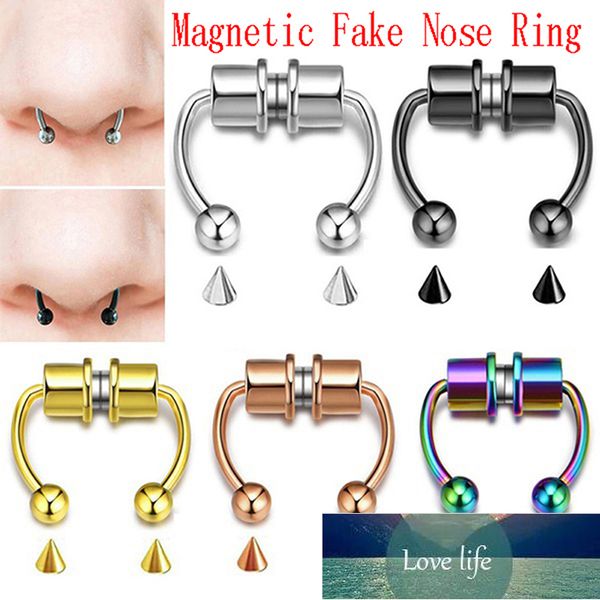 Novo unisex anel de nariz reutilizável liga falsa mal magnética anel de nariz ferradura não perfurando jóias de aro para barra de festa