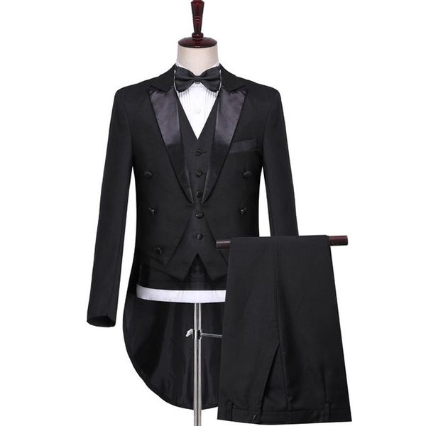 

men's suits & blazers black wedding tail coat for groom prom 3 piece formal man set jacket waistcoat with pants male fashion clothes, White;black