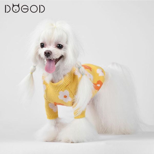 

dog apparel sweet flower style warm knitted sweater autumn winter knitwear outerwear for small pupply two-legged clothes