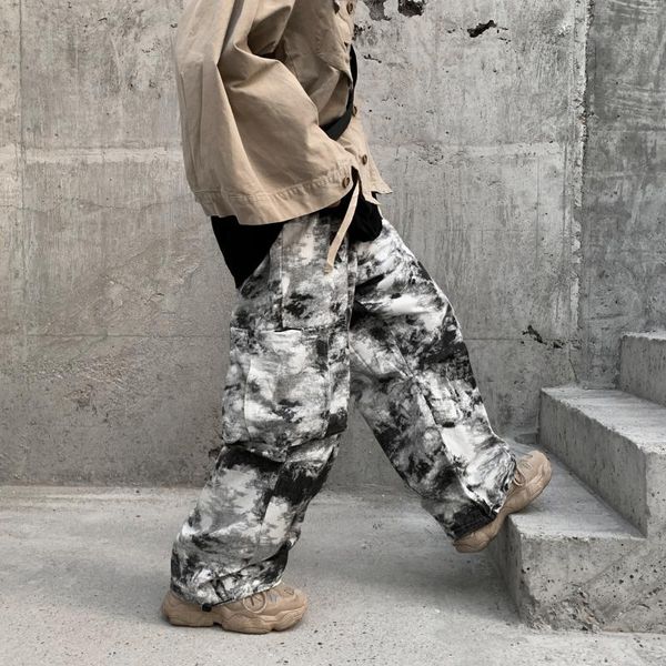 

men's pants 2021 winter korean version of the trend japanese tie dyeing loose tooling large size casual, Black