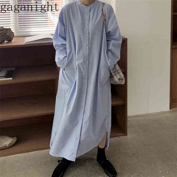

gaganight solid casual loose women oversize dress long sleeve o neck single breasted dresses side split maxi korean vestidos 210519, Black;gray
