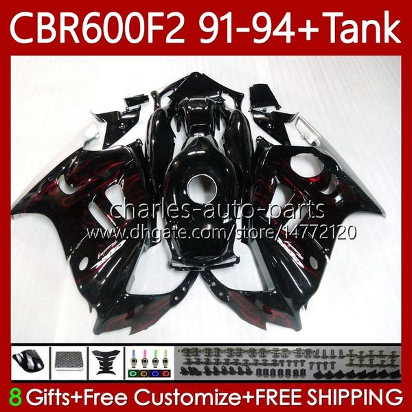 Fairings + Tanque para Honda CBR 600 600F2 CBR600 F2 FS CC 1991 1993 1994 Body Red Chamas 63No.131 CBR600F2 600cc 600FS 91-94 CBR600-F2 CBR600FS 91 92 93 94 Kit de carroçaria