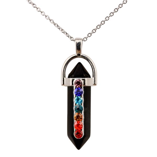 

black agate seven chakras pendant necklace fashion necklace women jewelry, Silver