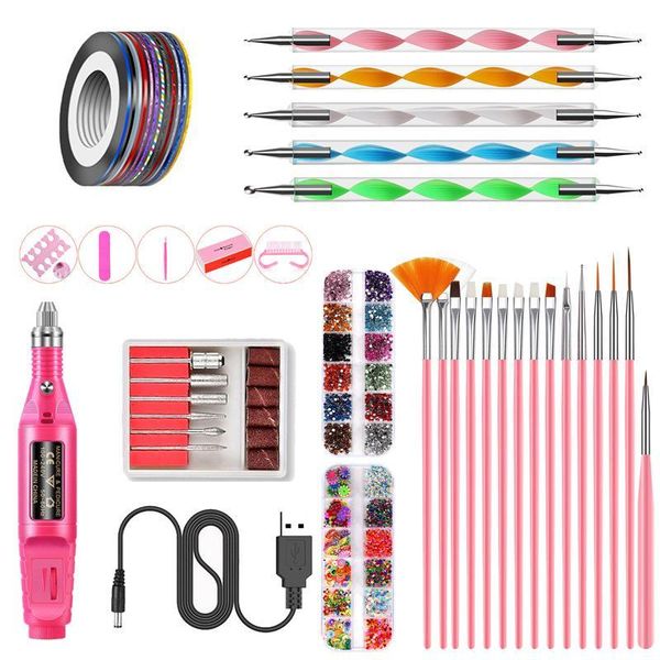 

nail tool set usb manicure electric polisher painted pen point drill file toe separator rhinestones for art1