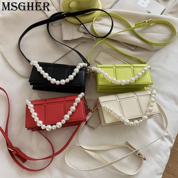 

evening bags pearl chain hhand-held small square bag one-shoulder cross-body ladies bright check diamond soft leather summer personality