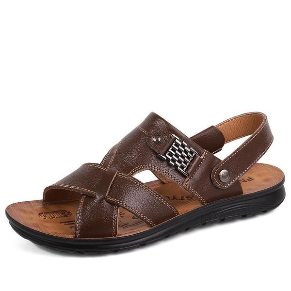 

sandals casual slippers men breathable shoes size 38-44 slip-on design man summer leather, Black