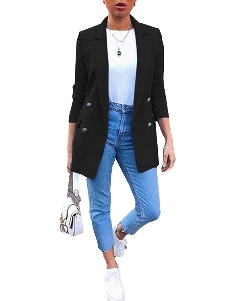 

women's suits & blazers women blazer 2021 formal lady office work suit pockets jackets coat slim black elegant femme, White;black