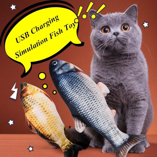 

cat toys pet electric usb charging simulation fish toy chewing with catnip soft plush 3d shape cats