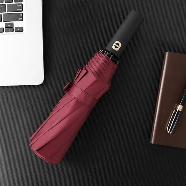 

umbrellas automatic folding business umbrella 10 ribs reflective strip three-fold windproof car fft