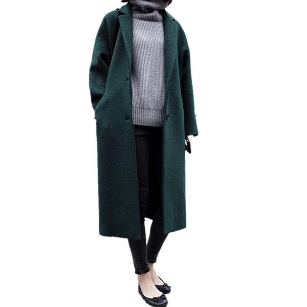 

winter single-breasted foremode women long wool coat, Black