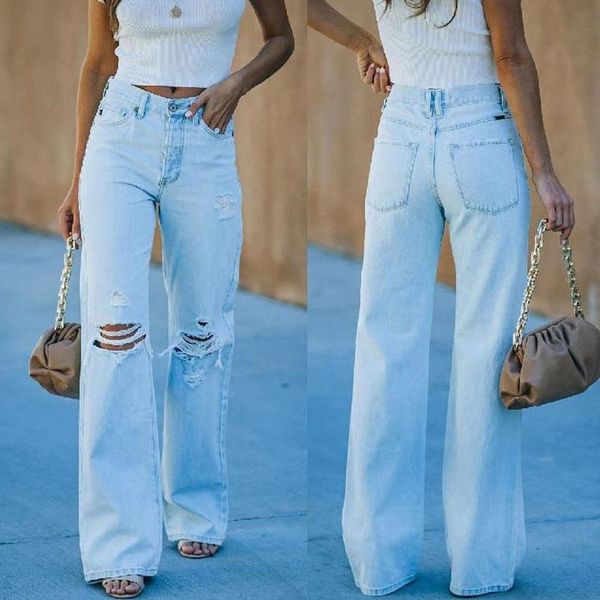 

women's jeans pants female large size boyfriend jean women wide leg high waist mom ripped 2021 stright trousers, Blue