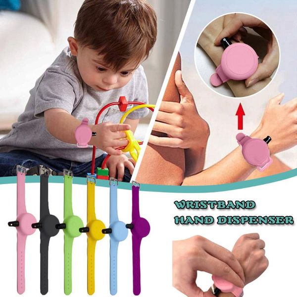 

wrist support kid liquid wristband hand dispenser handwash with whole sanitizing silicone bracelet wristbands, Black;red