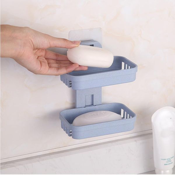 

soap dishes box wall-mounted holder of perforated drain toilet rack double layer with suction cup