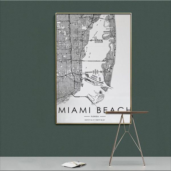 

paintings miami beach florida fl usa city map nordic living room decoration canvas poster modern home decor art print painting