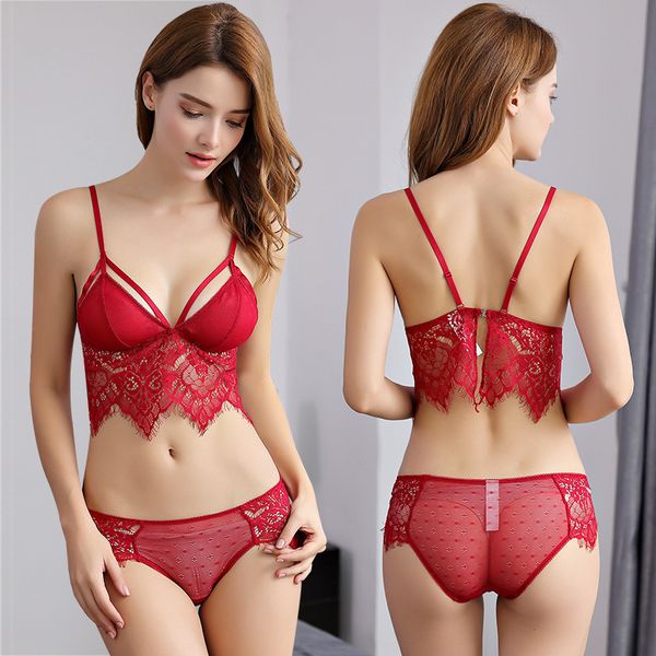 

bra set triangle cup suit ultra thin underwear women's 1807, Red;black