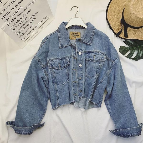 

women's jackets spring and autumn loose fashion casual long sleeve lapel single breasted burr short denim jacket wear, Black;brown