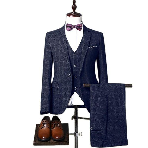 

men's suits & blazers pants vest sets / nice spring autumn casual business plaid 3 piece jacket coat trousers waistcoat, White;black