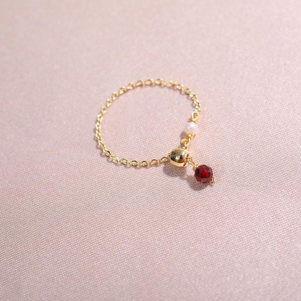 

cluster rings daimi 3mm natural garnet gold plated ring adjustable for women gift, Golden;silver