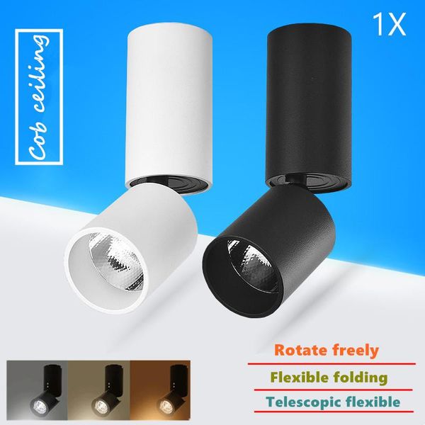 

downlights 1pcs/lot dimmable 7w 12w cob ceiling led surfacemounted 360 degree rotation downlight home lighting