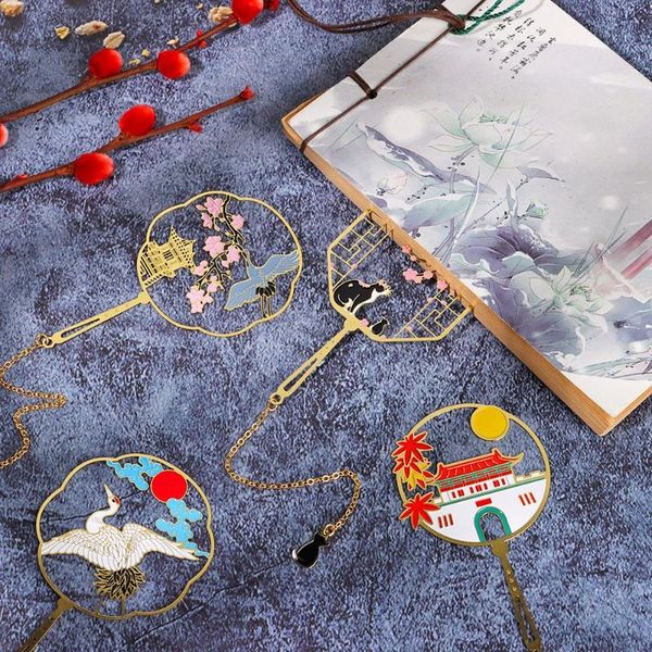 

bookmark 16 styles chinese style antique fan brass animals panda series hollow out metal book clip with cute pendant gift