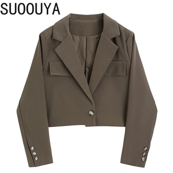 

[suoouya] women black coffee short blazer vintage casual all match blazers jackets womens long sleeve 2021 fashion coats women's suits, White;black