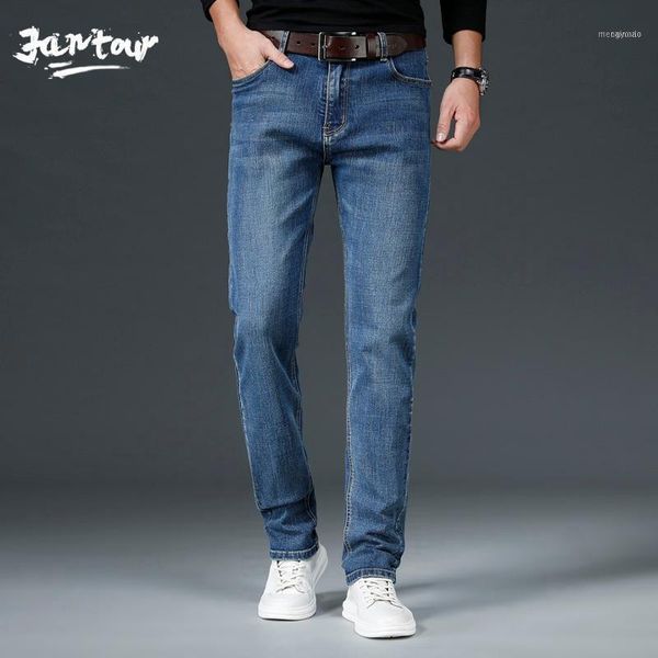 

men's jeans 2021 classic blue black slim-fit business cotton elastic regular fit denim pants male brand trousers 28-401