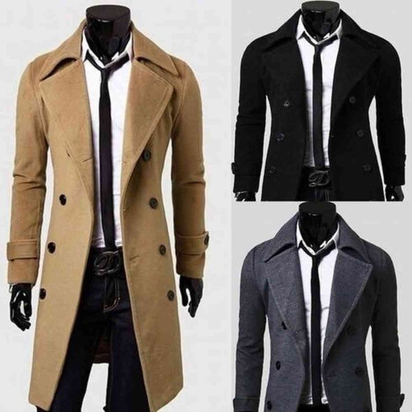 

men's trench coats mens coat autumn casual slim fit winter warm double breasted long jacket overcoat cloak jackets punk clothe, Tan;black