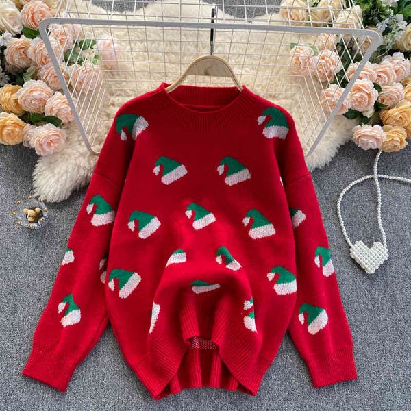 

christmas 2021 korean style loosely loosed casual sweater long sleeve upper mesh sweaters large size, White;black