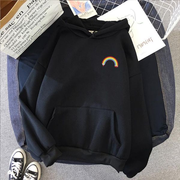 

women's hoodies & sweatshirts sweatshirt korean edition loose rainbow pattern harajuku lazy wind weird thin jacket hoodie punk clothes, Black