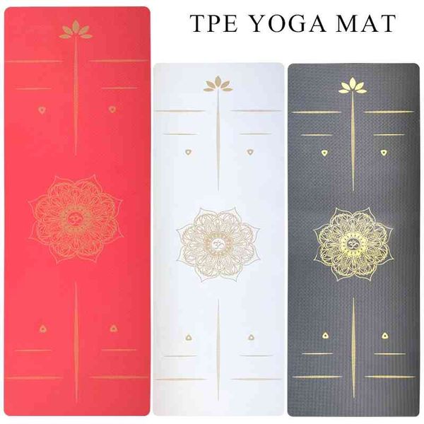 

new listing tpe 6mm yoga mats fitness non-slip losing weight sports mat pad stamping position line gym equipment for home